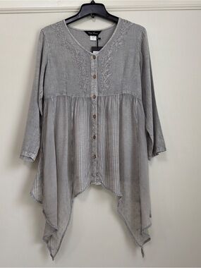 Young Threads Whimsygoth Grey Stonewashed Embroidered Boho Top S NWT